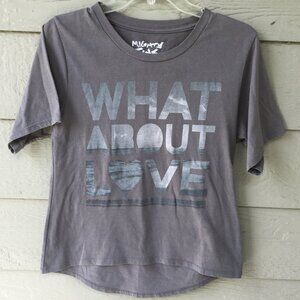 MIGHTY FINE Gray Graphic "What About Love" T-Shirt